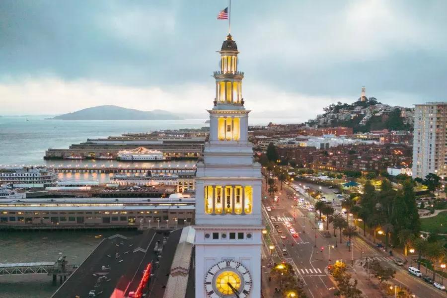 The clock tower of San Francisco's Ferry Building.